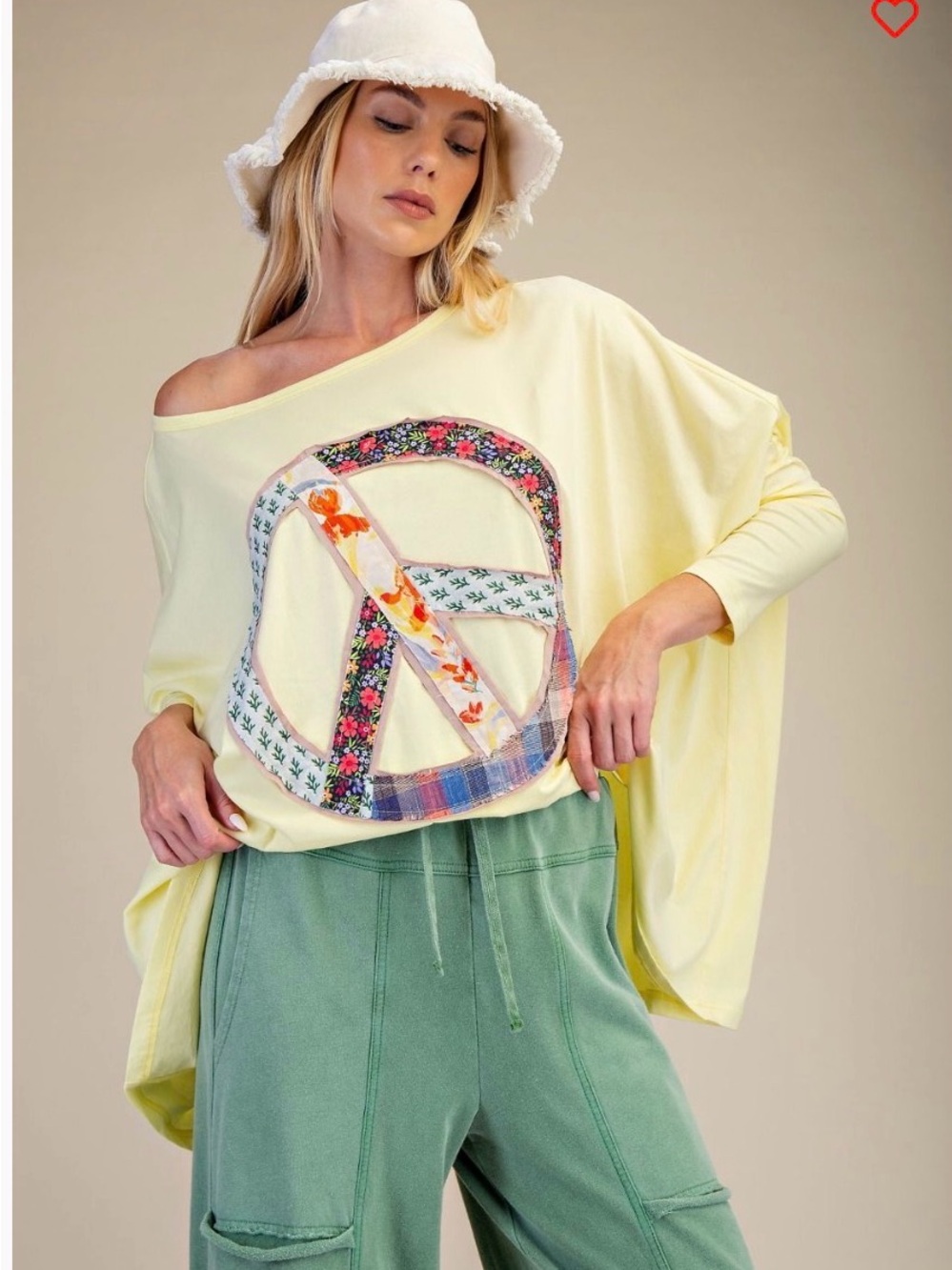 Women's Patchwork Peace Sign Oversized Sweatshirt - Yellow - Picture 2 of 2